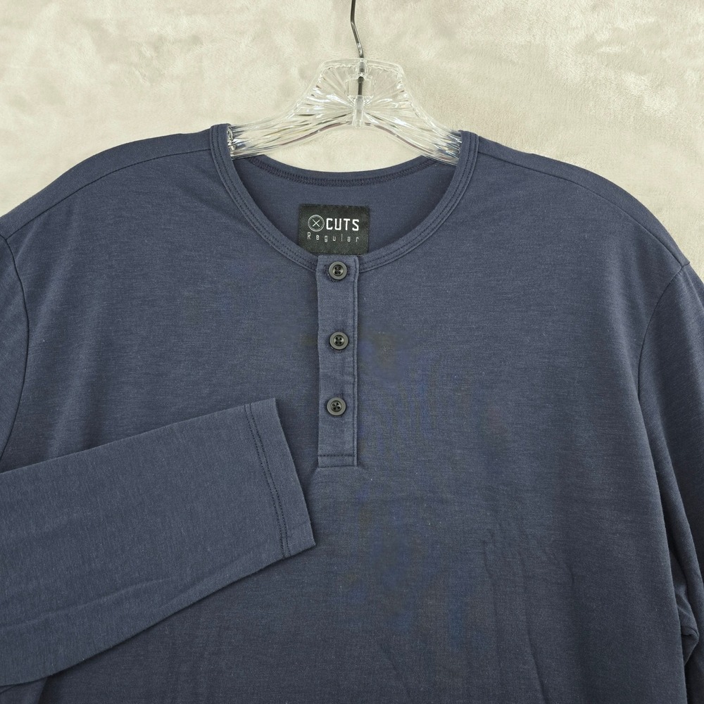 Cuts Clothing Henley Shirt Mens Medium Blue Long Sleeve Regular Fit Solid Cotton